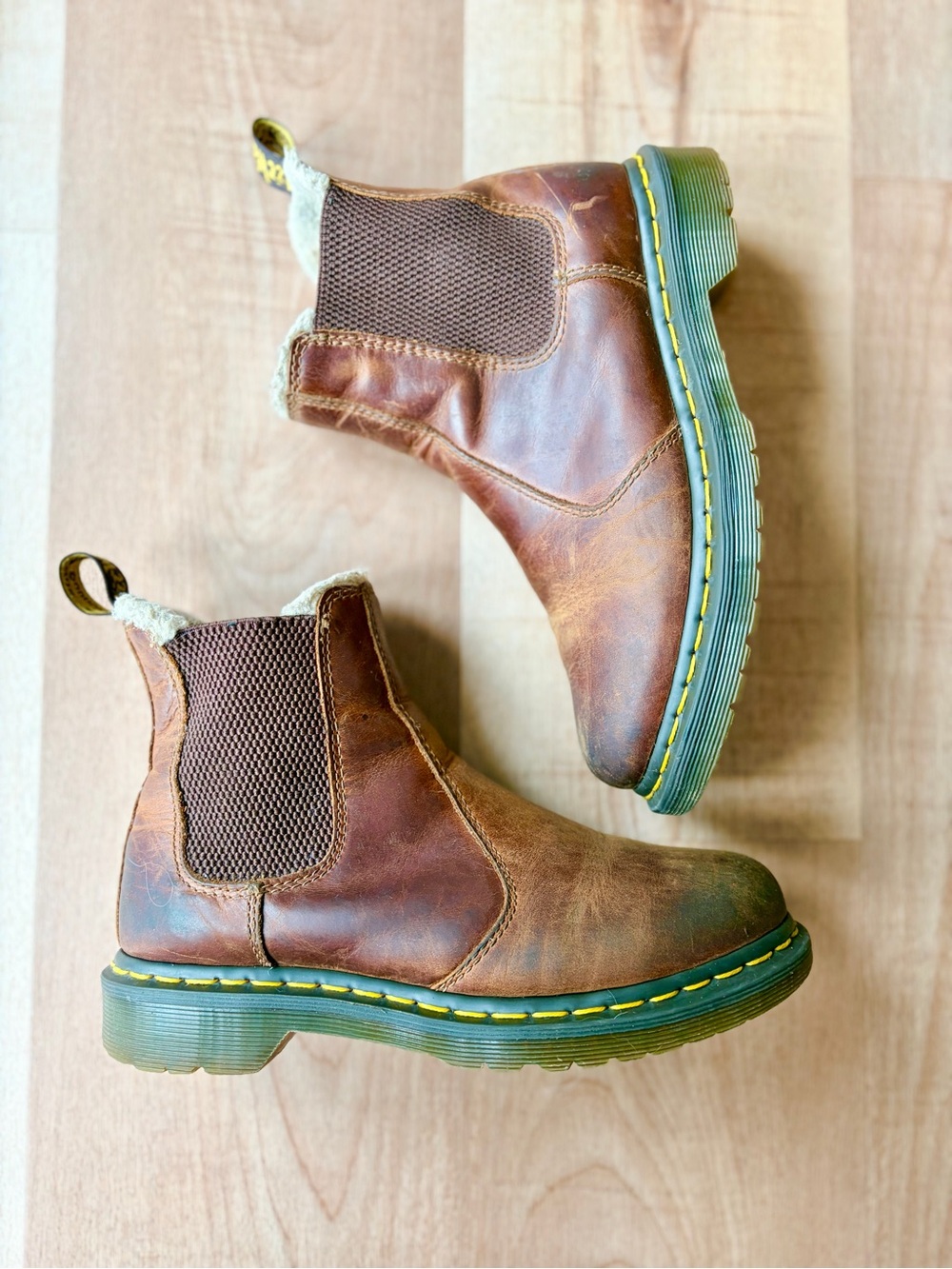 Dr. Martens 2976 Leonore Chelsea Boots in a brown butterscotch orleans leather